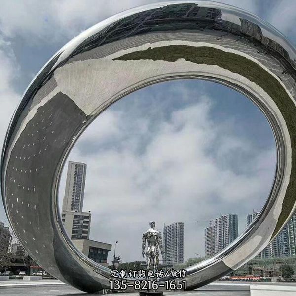  廣場噴泉抽象擺件不銹鋼圓環水景雕塑（3）