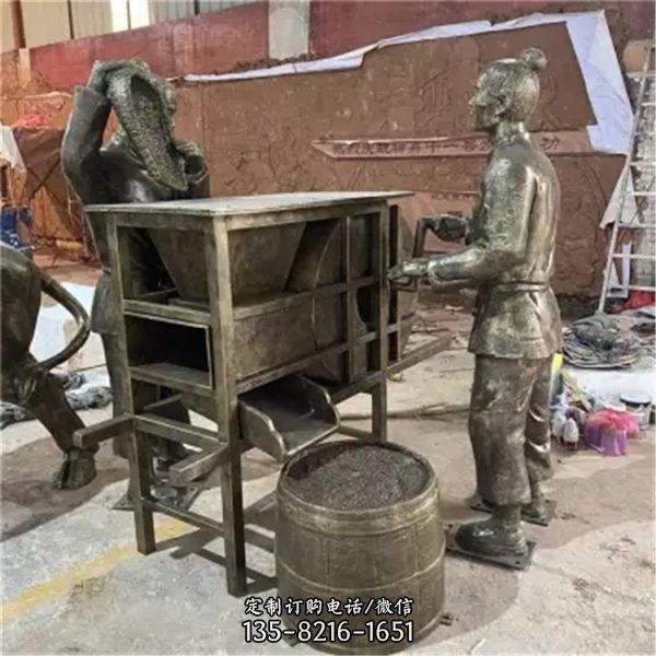 園林?jǐn)[放玻璃鋼農(nóng)耕文化民俗人物仿銅雕像 （2）