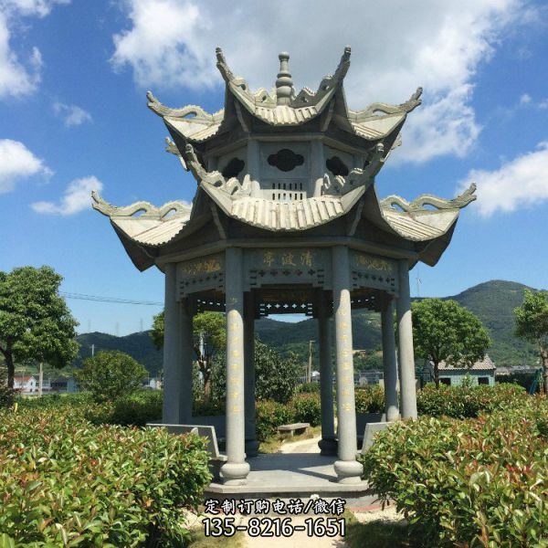 公園景觀石雕六角涼亭雕塑（5）