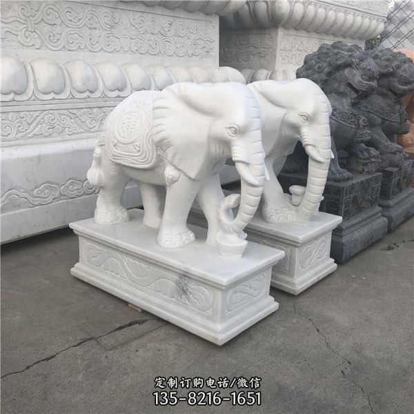園林擺放大理石大象動物雕塑 