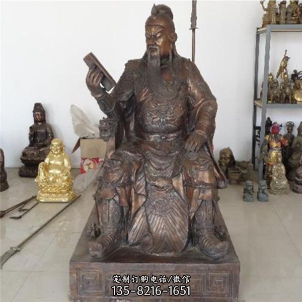 寺廟大型立式玻璃鋼仿銅彩繪關公雕塑（3）