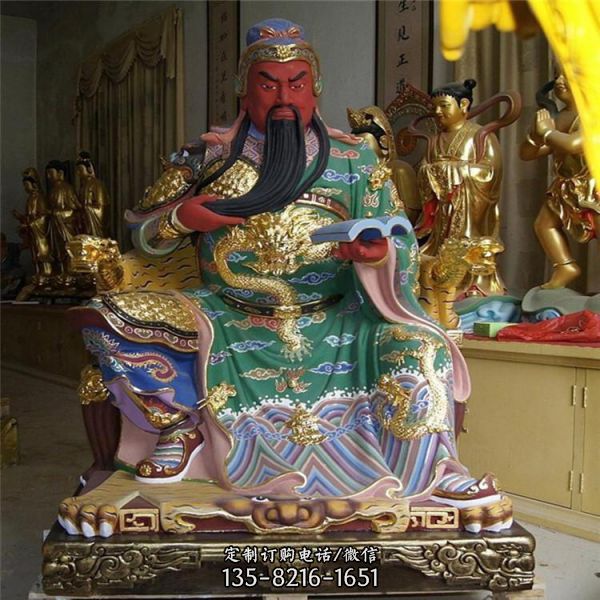 寺廟大型立式玻璃鋼仿銅彩繪關公雕塑（4）