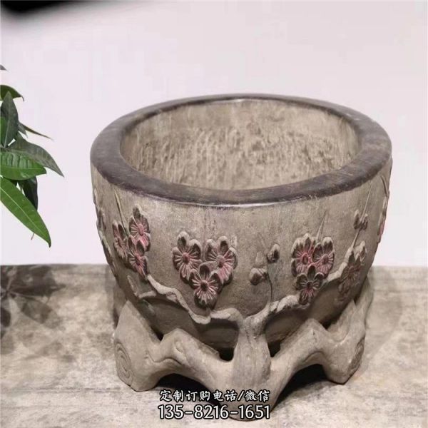 庭院別墅擺放石雕老石器老石盆流水景觀（1）