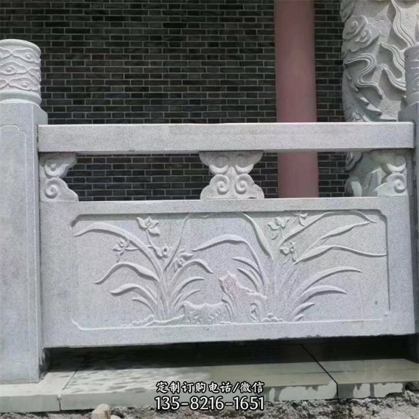 寺院臺(tái)階裝飾大理石雕刻蘭花防護(hù)欄板