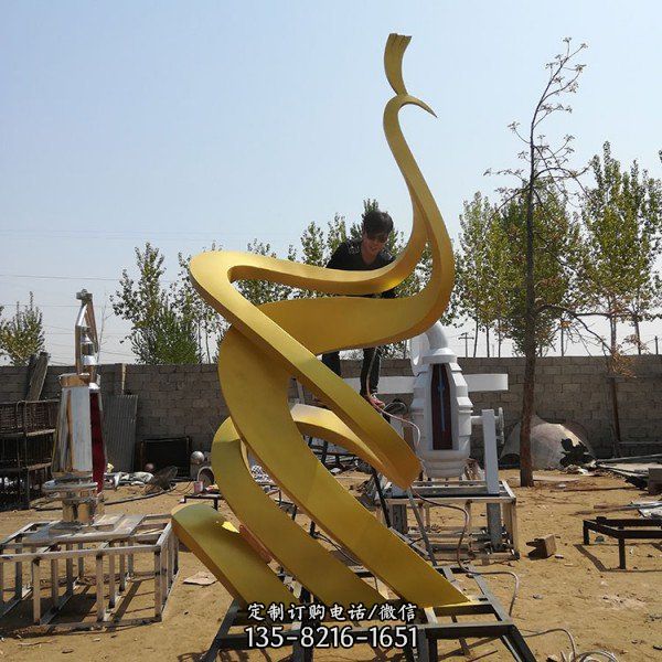 金屬景觀酒店擺件 異性金屬抽象鳳凰雕塑 （1）