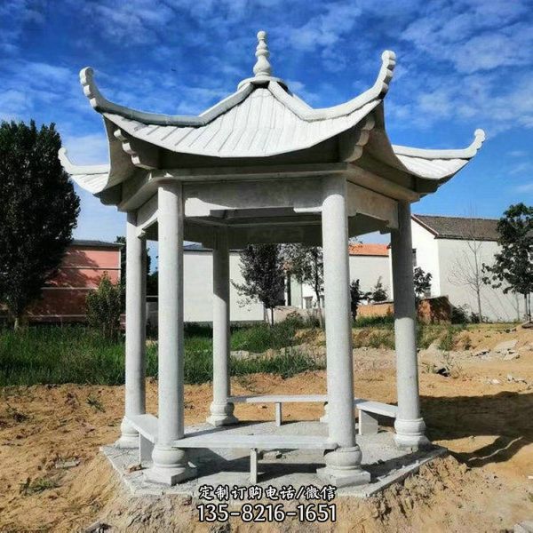  公園庭院擺放石雕四角六角涼亭雕塑（2）