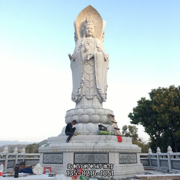 花崗巖三面觀音佛像菩薩寺廟景區擺件（1）