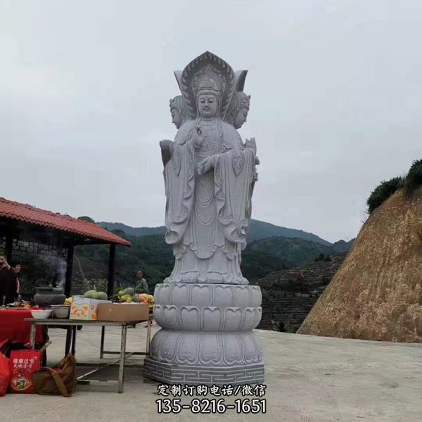 花崗巖三面觀音佛像菩薩寺廟景區擺件（2）