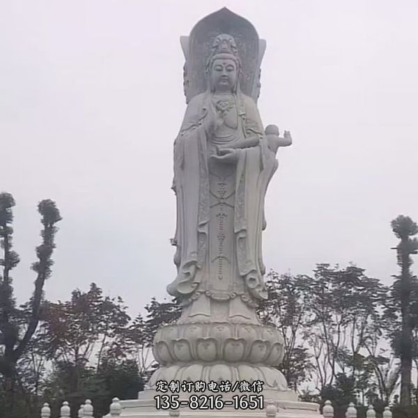 花崗巖三面觀音佛像菩薩寺廟景區擺件（4）