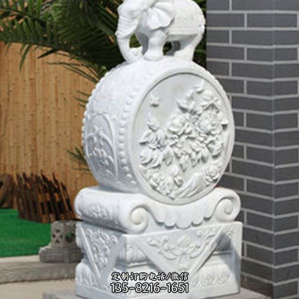 大理石石雕園林景觀小象浮雕抱鼓石雕塑（2）
