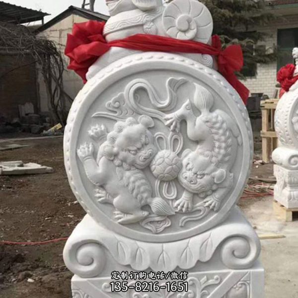 大理石石雕園林景觀小象浮雕抱鼓石雕塑（5）