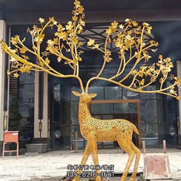 不銹鋼藝術景觀戶外大型梅花鹿雕塑（1）