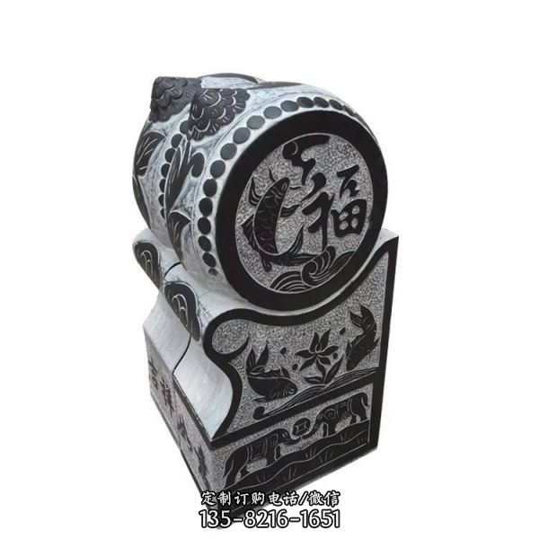 仿古庭院景區擺放青石雕刻小象福字門墩鎮宅抱鼓石雕塑（4）