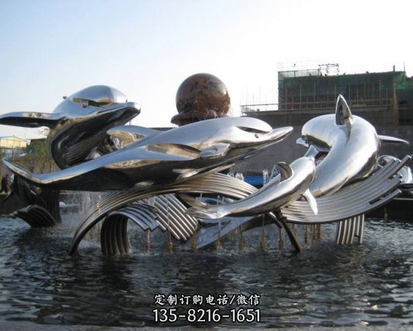 鏡面不銹鋼戶(hù)外園林大型動(dòng)物海豚雕塑