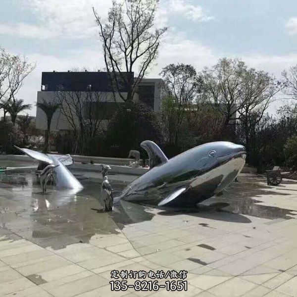廣場大型創意園林水景裝飾擺件不銹鋼抽象海豚雕塑 （1）