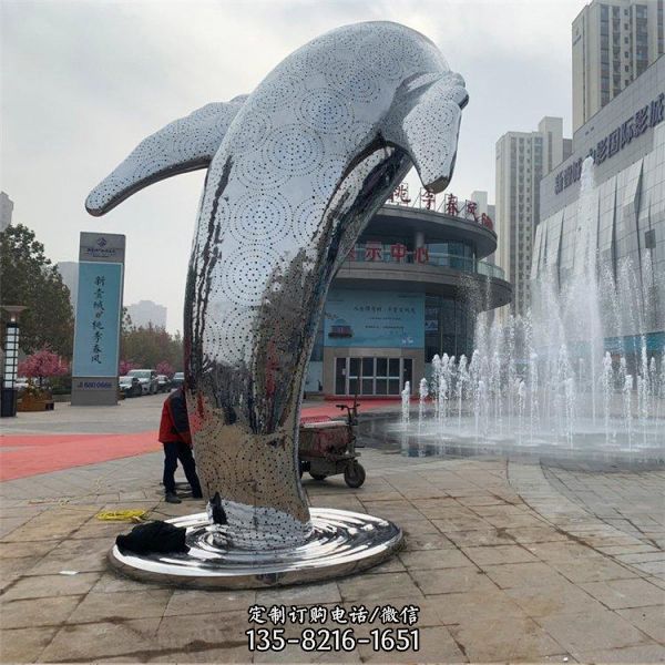 鯨雕塑鏡面動物戶外擺件廣場景觀雕塑（7）