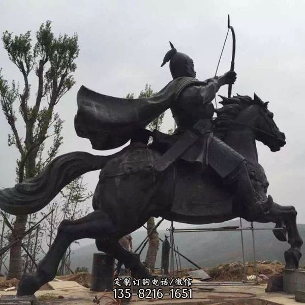 廣場小區擺放玻璃鋼仿銅馬雕塑戰車景觀小品（6）