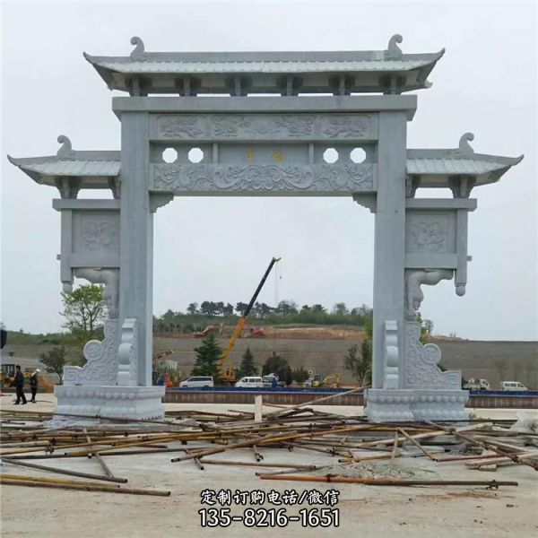 園林景區建設三門五樓青石石雕門樓牌坊（4）