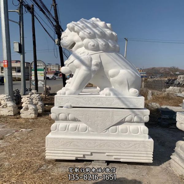 漢白玉石獅子雕塑酒店大門口石雕招財動物擺件（3）