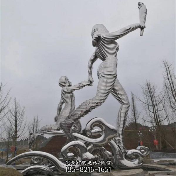 不銹鋼鏡面抽象人物雕塑廣場公園景觀擺件（2）