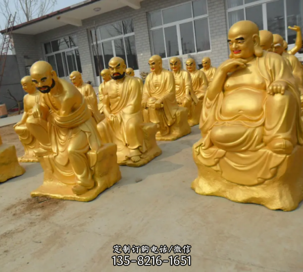 十八羅漢純銅貼金彩繪佛像雕塑（4）