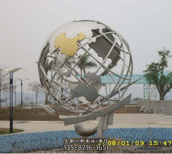 不銹鋼地球儀雕塑戶外綠地廣場校園景觀雕塑（4）