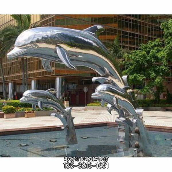 不銹鋼海豚鏡面公園沙灘水池游泳館景觀擺件（4）
