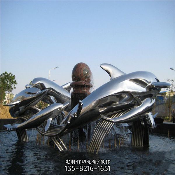 不銹鋼海豚鏡面公園沙灘水池游泳館景觀擺件（6）