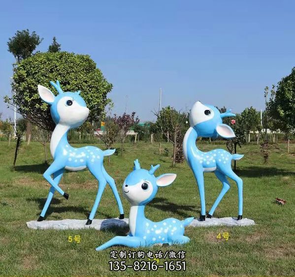 創(chuàng)意卡通綠地動物擺件玻璃鋼小鹿雕塑（2）