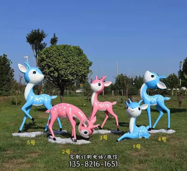 創(chuàng)意卡通綠地動物擺件玻璃鋼小鹿雕塑（1）