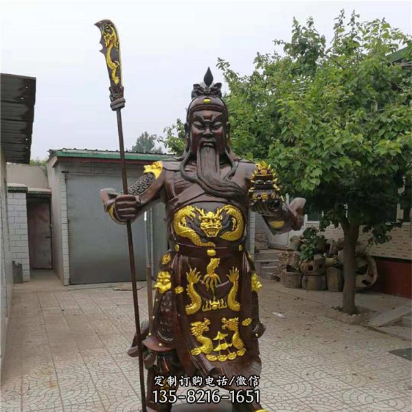 大型廣場(chǎng)擺放鑄銅持刀關(guān)公像立式雕塑