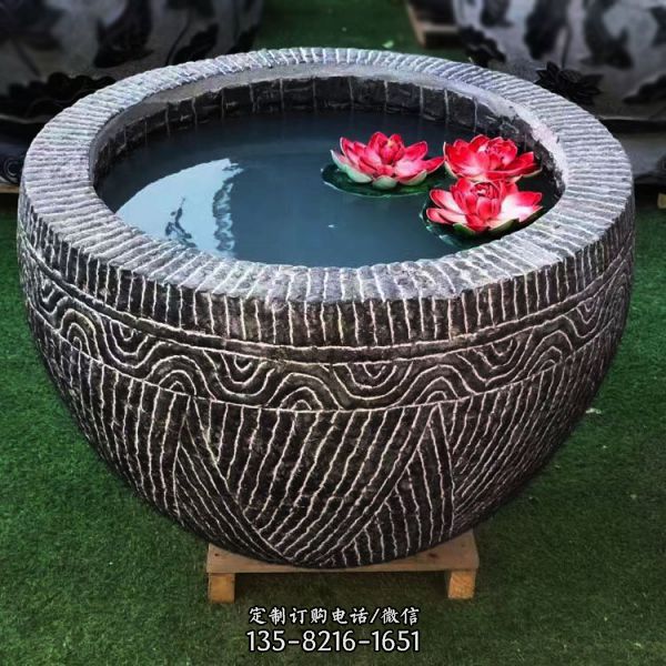 戶外庭院青石仿古養魚種花石頭盆工藝品擺件（2）