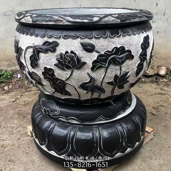 戶外庭院青石仿古養魚種花石頭盆工藝品擺件（4）