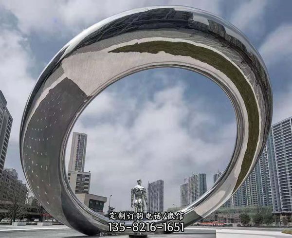 別墅廣場擺放不銹鋼創意圓環水景雕塑（5）
