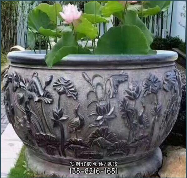 庭院仿古大理石石雕花缸 室外養魚缸 雕塑（1）