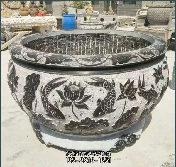庭院仿古大理石石雕花缸 室外養魚缸 雕塑（3）