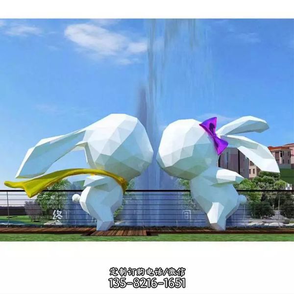 幾何戶外廣場(chǎng)親吻的兔子景觀擺件