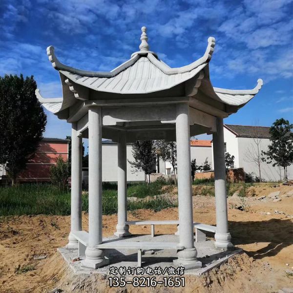 廣場芝麻白石材仿古建筑休閑涼亭（3）