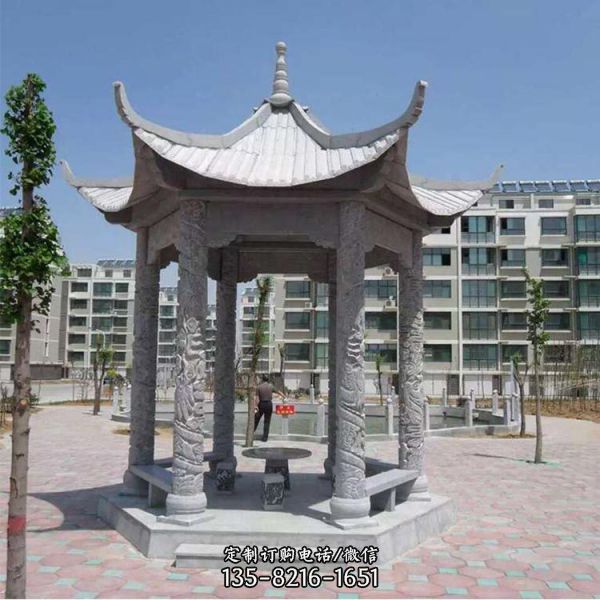 廣場芝麻白石材仿古建筑休閑涼亭（6）