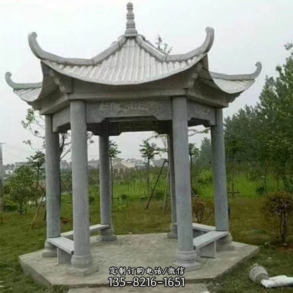 廣場芝麻白石材仿古建筑休閑涼亭（4）