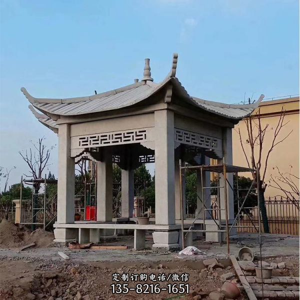 廣場芝麻白石材仿古建筑休閑涼亭（5）