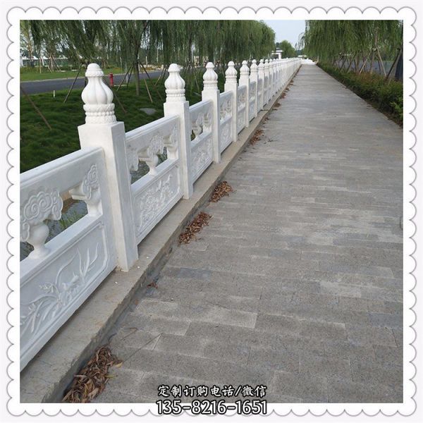 漢白玉石欄桿 石雕欄板河道護(hù)欄 雕塑（1）