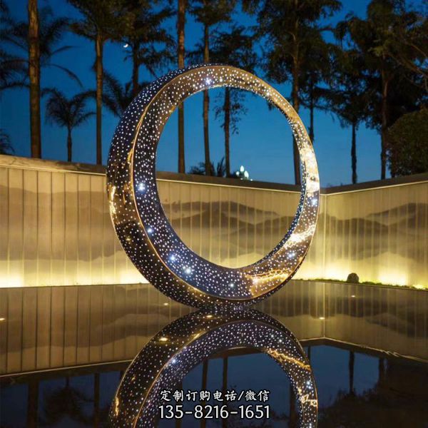 酒店不銹鋼雕塑創意鏡面鏤空發光景觀雕塑（1）