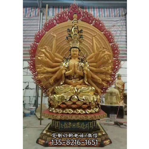 寺廟玻璃鋼彩繪漆金戶外大型觀音雕塑（2）