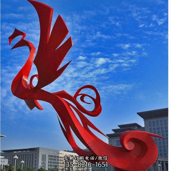 廣場大型不銹鋼抽象幾何鳳凰雕塑