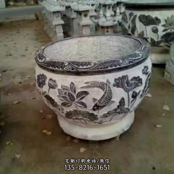 仿古圓形戶外荷花石雕魚(yú)缸（4）