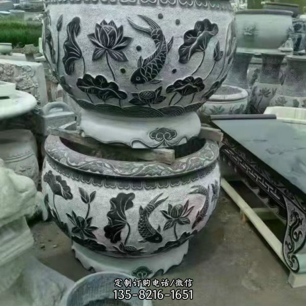 仿古圓形戶外荷花石雕魚(yú)缸（2）