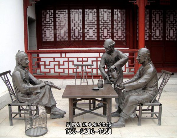 景區(qū)街頭擺放民俗玻璃鋼仿銅小商販雕塑（2）