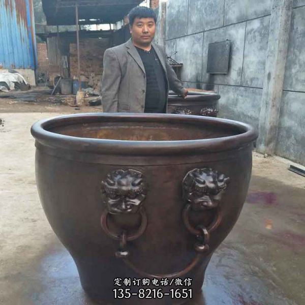 黃銅鑄造仿古圓形水缸雕塑庭院門口平安招財擺件（1）