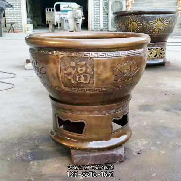 黃銅鑄造仿古圓形水缸雕塑庭院門口平安招財擺件（4）